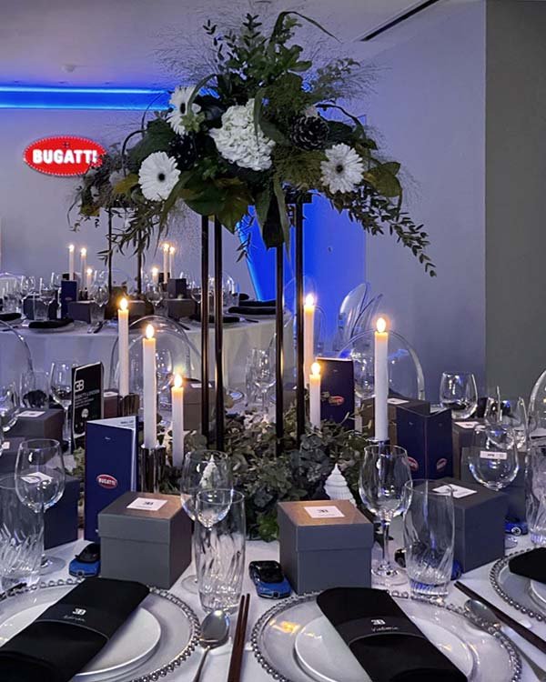 KRMA luxury event styling for Bugatti VIP Christmas party